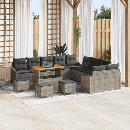 Set Divano da Giardino con cuscino 13 pcs Grigio Poly Rattan | homemem39