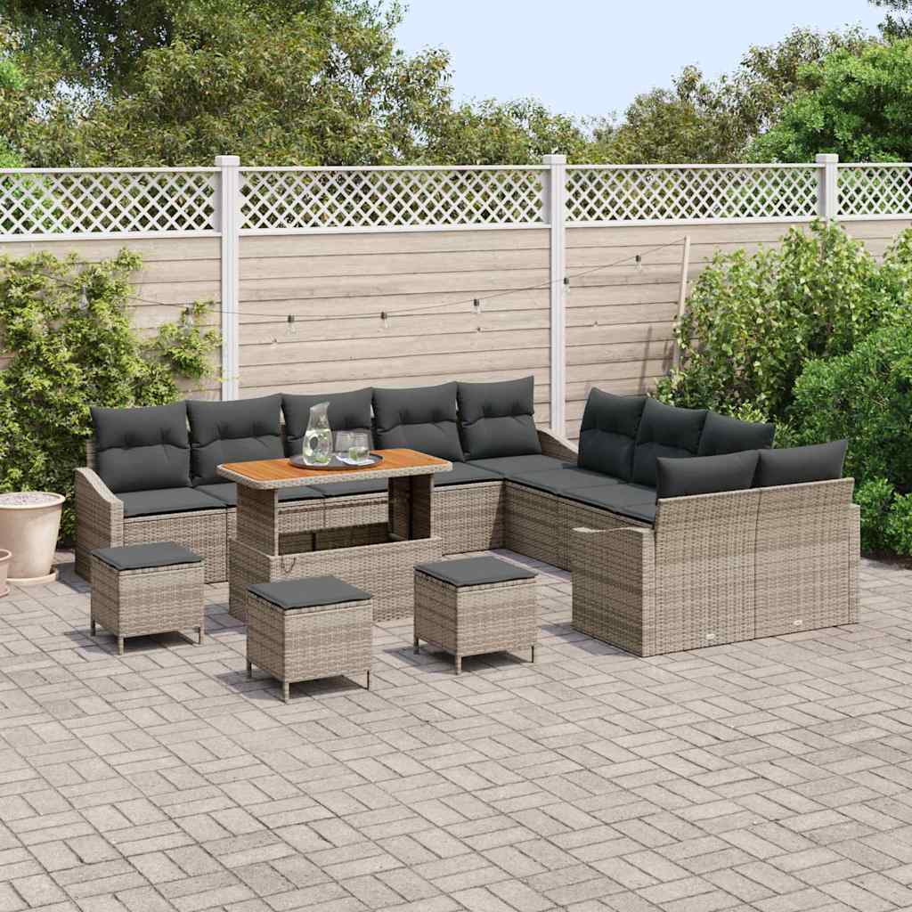 Set Divano da Giardino con cuscino 13 pcs Grigio Poly Rattan | homemem39