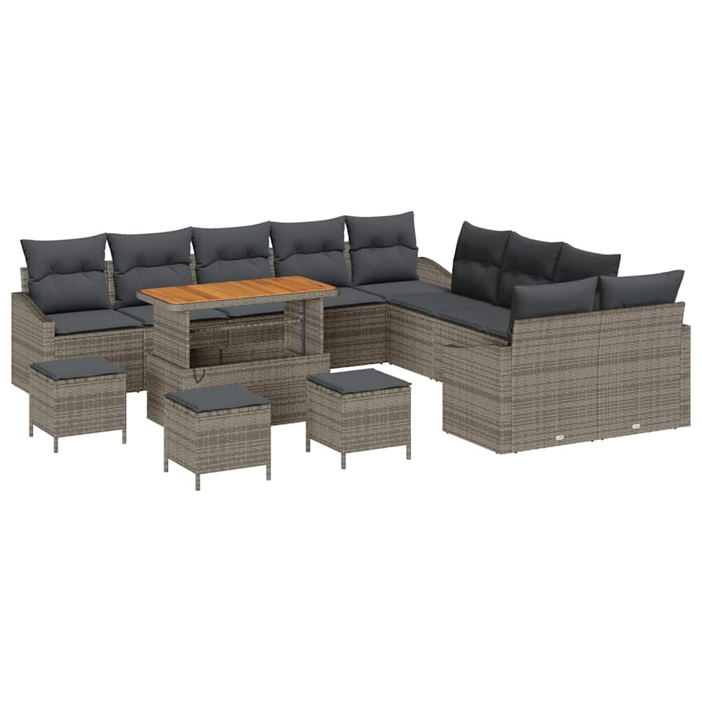 Set Divano da Giardino con cuscino 13 pcs Grigio Poly Rattan | homemem39