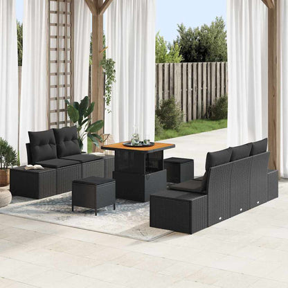 Set Divano da Giardino con cuscino 8 pcs Nero Poly Rattan | homemem39