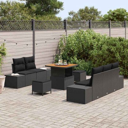 Set Divano da Giardino con cuscino 8 pcs Nero Poly Rattan | homemem39