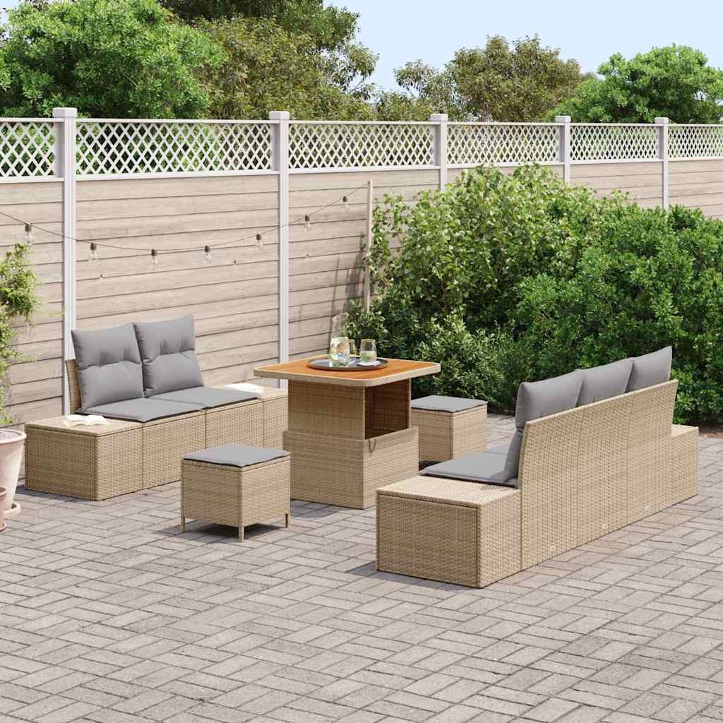Set Divano da Giardino con cuscino 8 pcs Beige Poly Rattan
