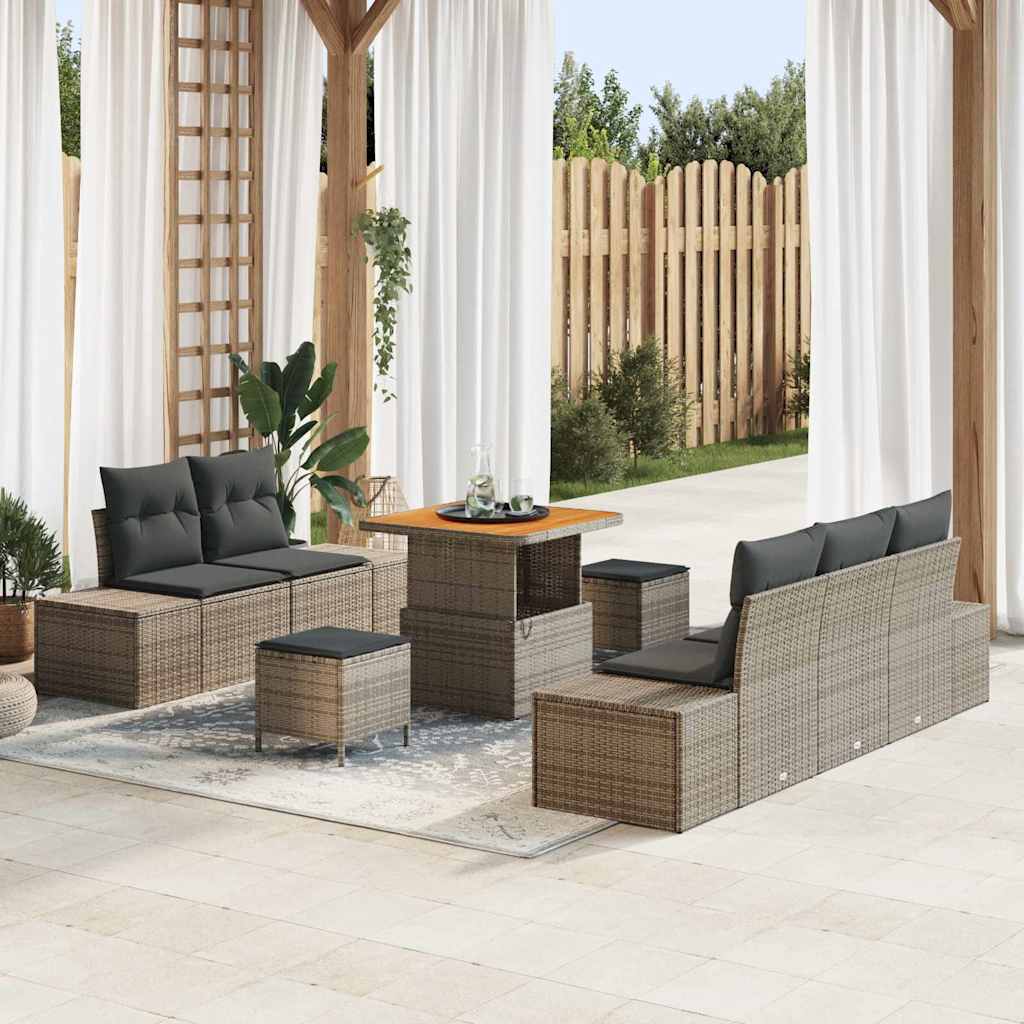 Set Divano da Giardino con cuscino 8 pcs Grigio Poly Rattan | homemem39