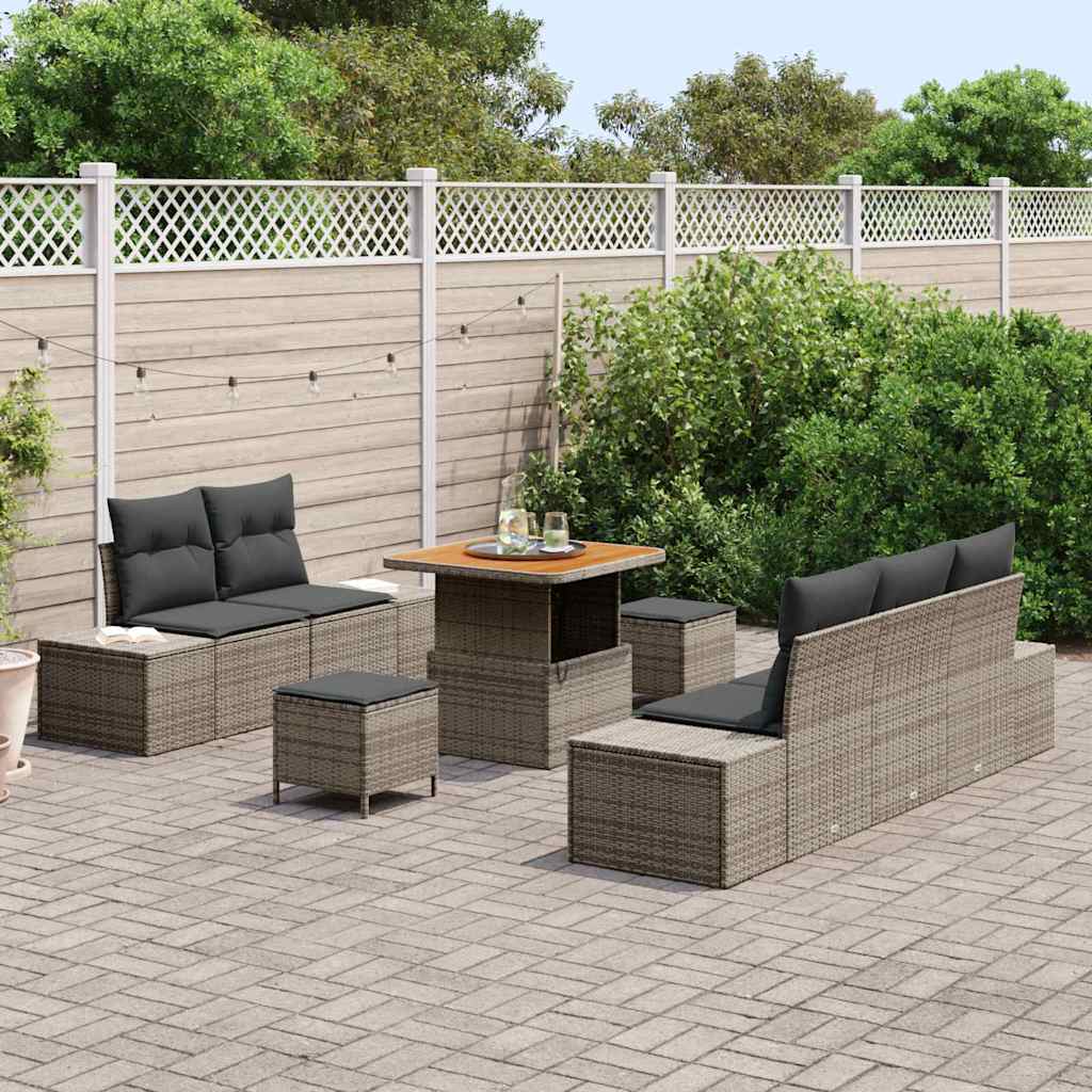Set Divano da Giardino con cuscino 8 pcs Grigio Poly Rattan