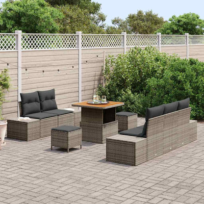 Set Divano da Giardino con cuscino 8 pcs Grigio Poly Rattan