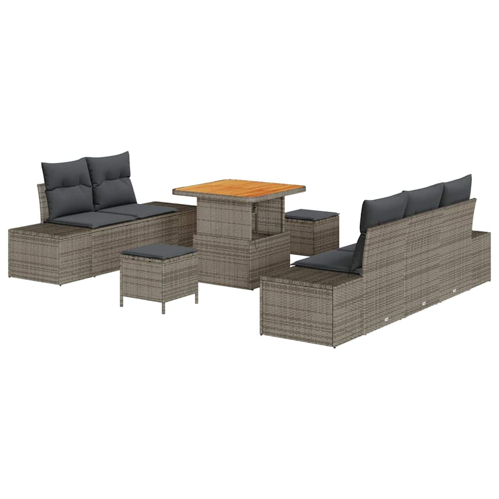 Set Divano da Giardino con cuscino 8 pcs Grigio Poly Rattan | homemem39