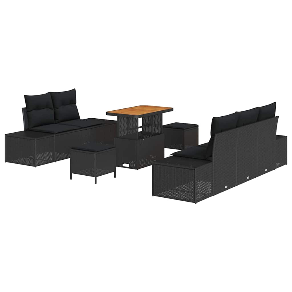 Set Divano da Giardino con cuscino 8 pcs Nero Poly Rattan