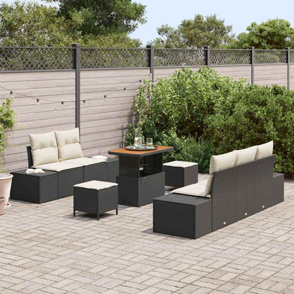 Set Divano da Giardino con cuscino 8 pcs Nero Poly Rattan