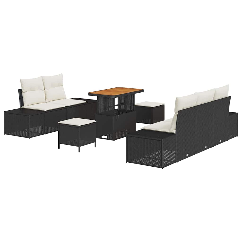 Set Divano da Giardino con cuscino 8 pcs Nero Poly Rattan