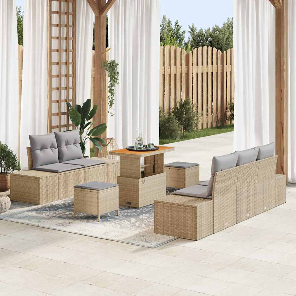 Set Divano da Giardino con cuscino 8 pcs Beige Poly Rattan | homemem39