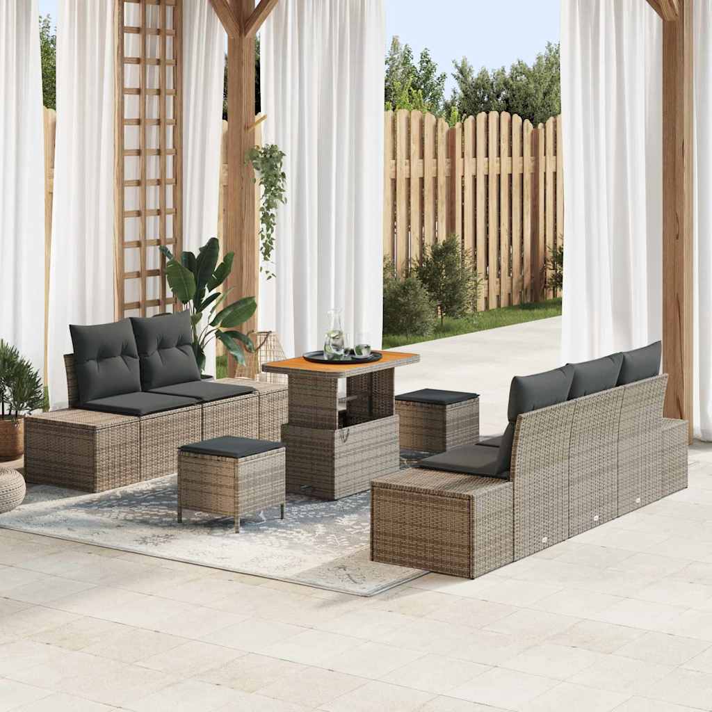 Set Divano da Giardino con cuscino 8 pcs Grigio Poly Rattan | homemem39