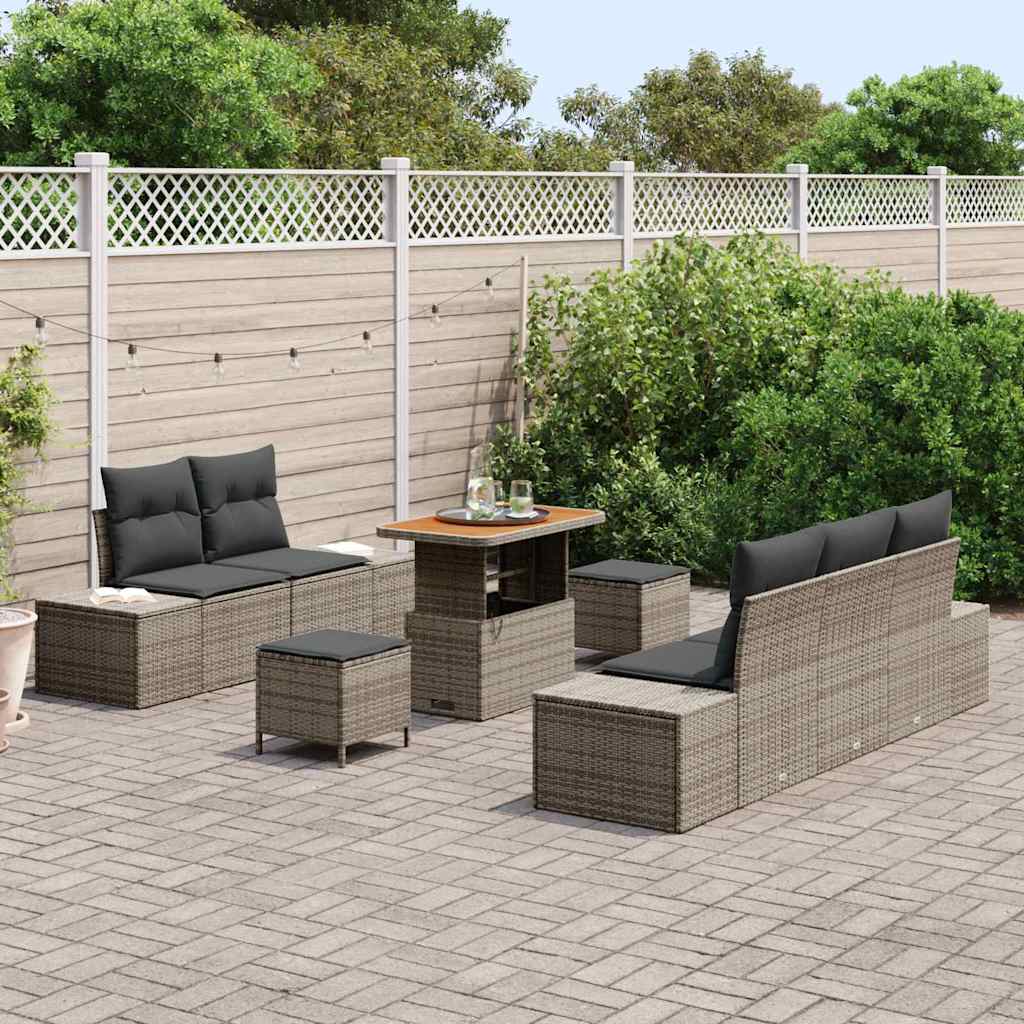 Set Divano da Giardino con cuscino 8 pcs Grigio Poly Rattan | homemem39