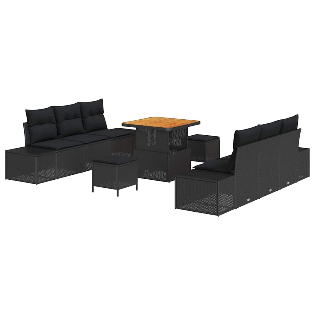 Set Divano da Giardino con cuscino 9 pcs Nero Poly Rattan | homemem39