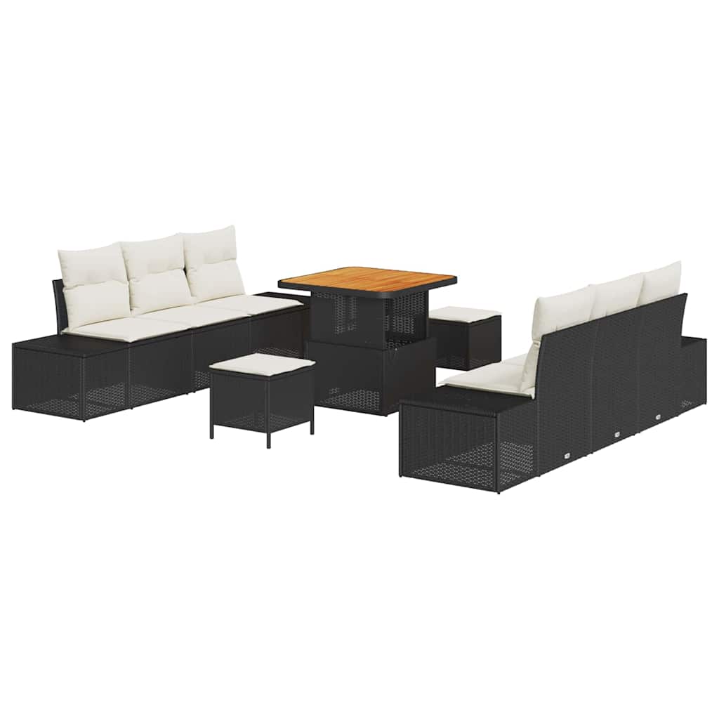 Set Divano da Giardino con cuscino 9 pcs Nero Poly Rattan | homemem39