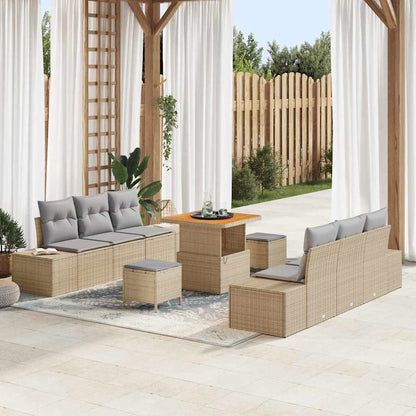 Set Divano da Giardino con cuscino 9 pcs Beige e Grigio Chiaro