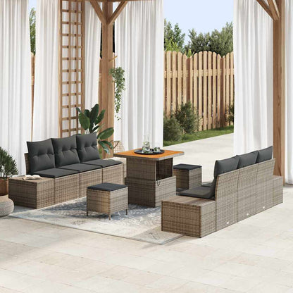 Set Divano da Giardino con cuscino 9 pcs Grigio Poly Rattan | homemem39