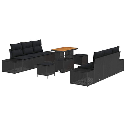 Set Divano da Giardino con cuscino 9 pcs Nero Poly Rattan | homemem39