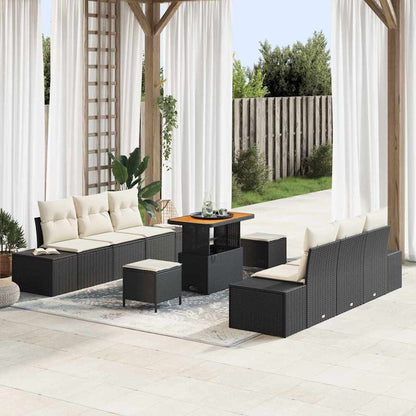 Set Divano da Giardino con cuscino 9 pcs Nero Poly Rattan | homemem39