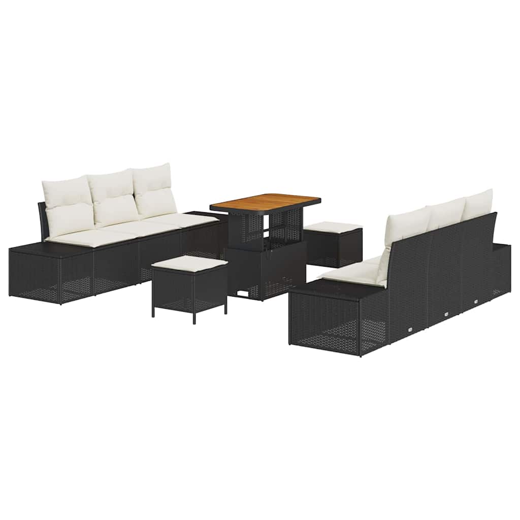 Set Divano da Giardino con cuscino 9 pcs Nero Poly Rattan | homemem39
