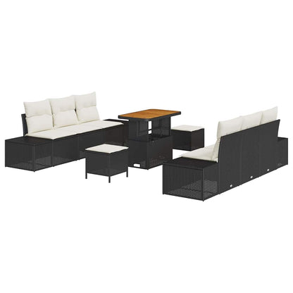 Set Divano da Giardino con cuscino 9 pcs Nero Poly Rattan | homemem39