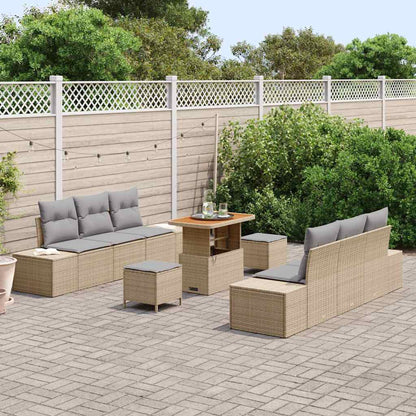 Set Divano da Giardino con cuscino 9 pcs Beige Poly Rattan