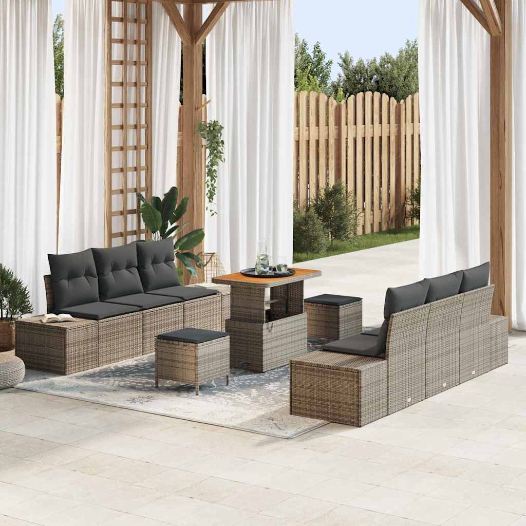 Set Divano da Giardino con cuscino 9 pcs Grigio Poly Rattan | homemem39