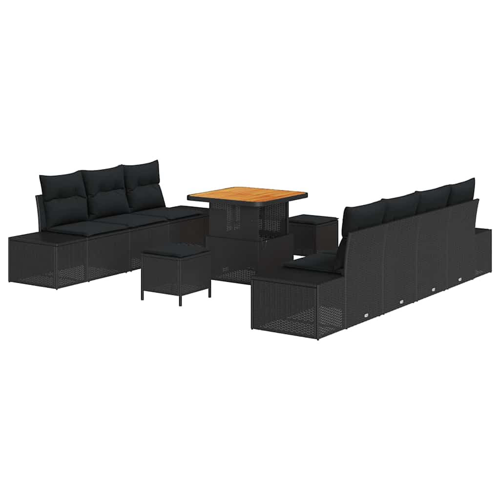 Set Divano da Giardino con cuscino 10 pcs Nero Poly Rattan | homemem39