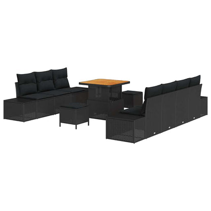 Set Divano da Giardino con cuscino 10 pcs Nero Poly Rattan | homemem39
