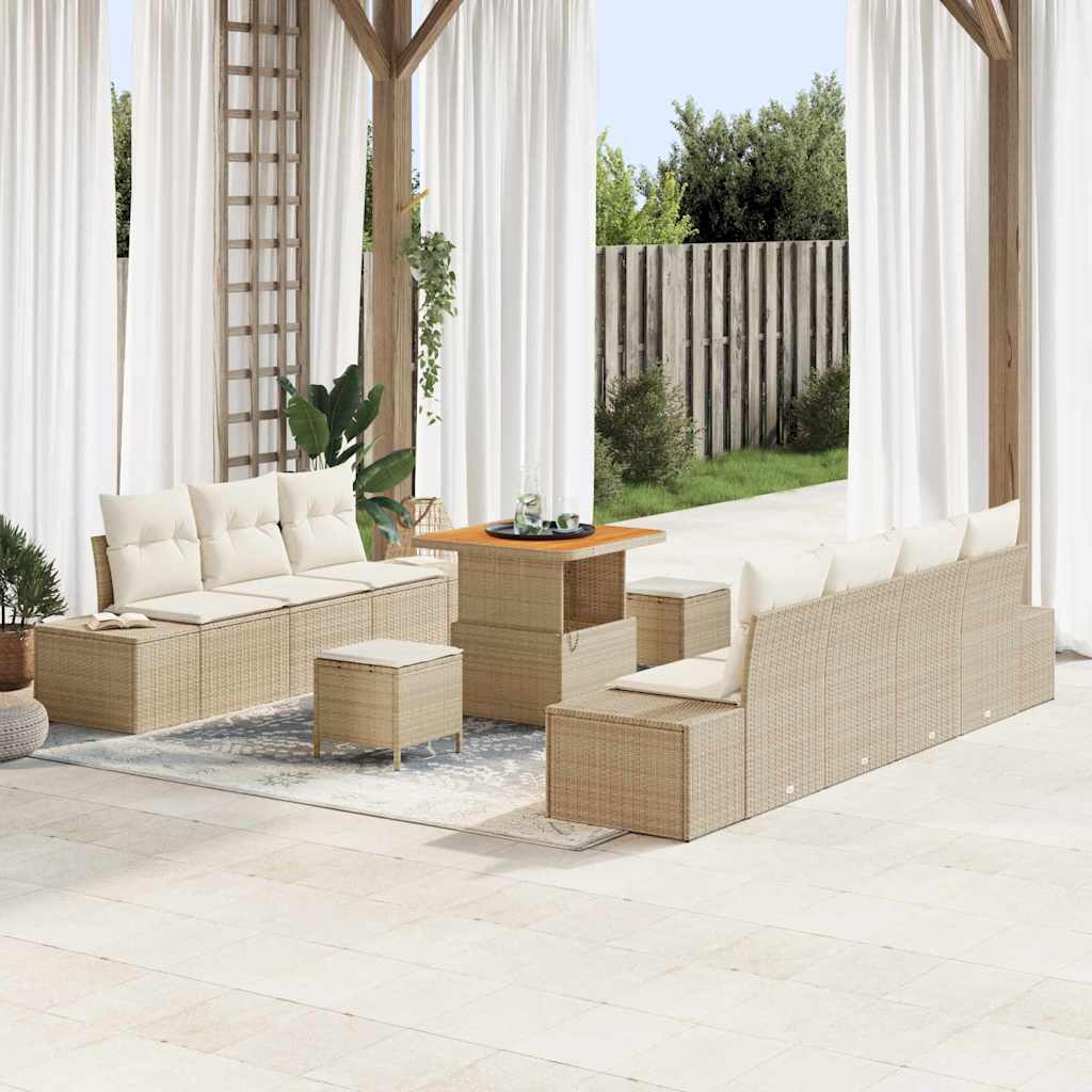 Set Divano da Giardino con cuscino 10 pcs Beige e Crema - homemem39