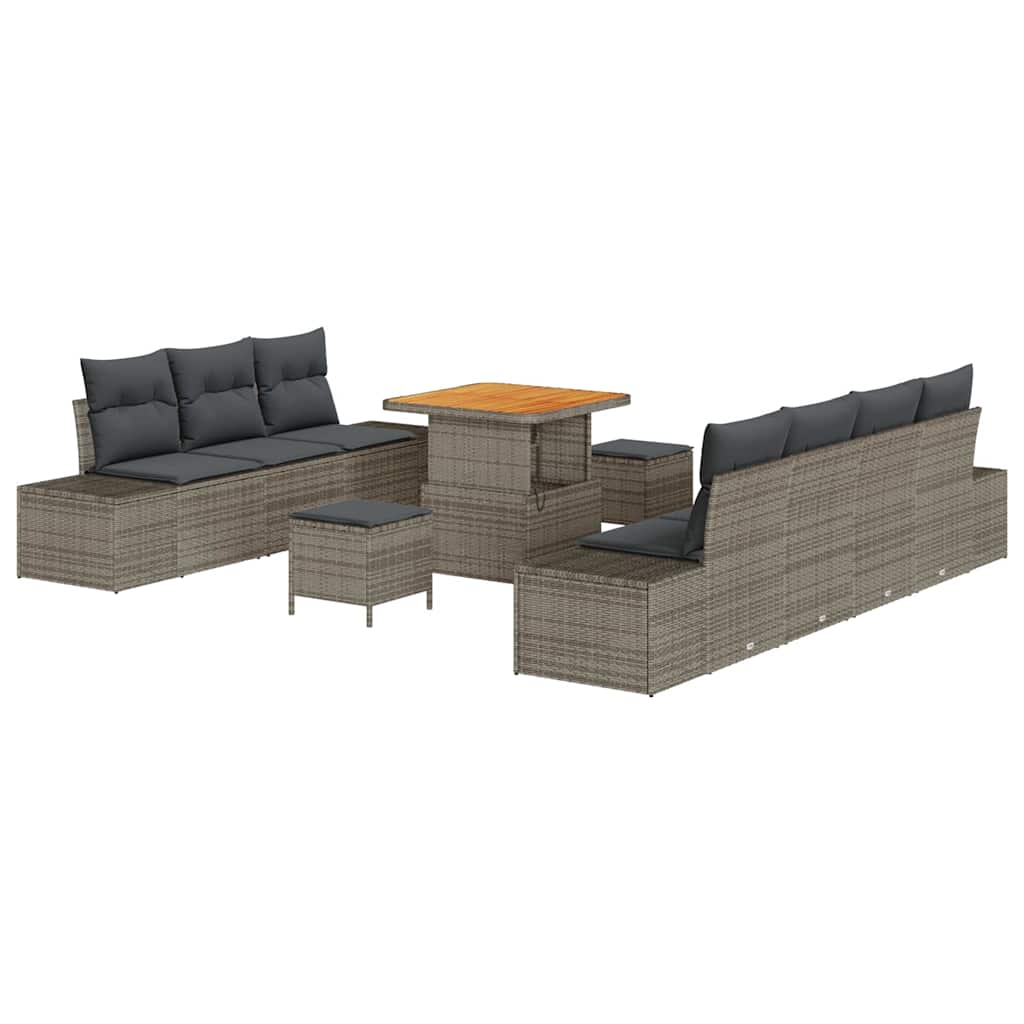 Set Divano da Giardino con cuscino 10 pcs Grigio Poly Rattan | homemem39