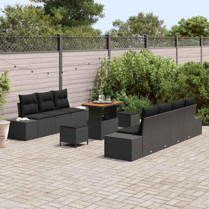 Set Divano da Giardino con cuscino 10 pcs Nero Poly Rattan | homemem39