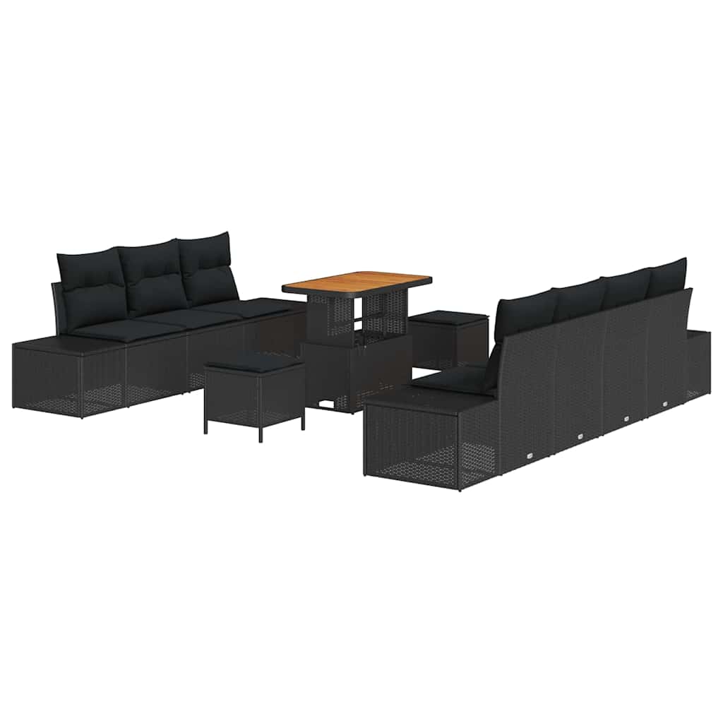Set Divano da Giardino con cuscino 10 pcs Nero Poly Rattan | homemem39