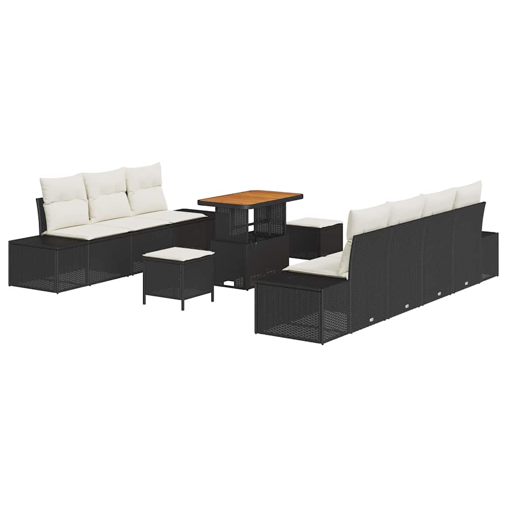 Set Divano da Giardino con cuscino 10 pcs Nero Poly Rattan | homemem39