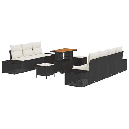 Set Divano da Giardino con cuscino 10 pcs Nero Poly Rattan | homemem39