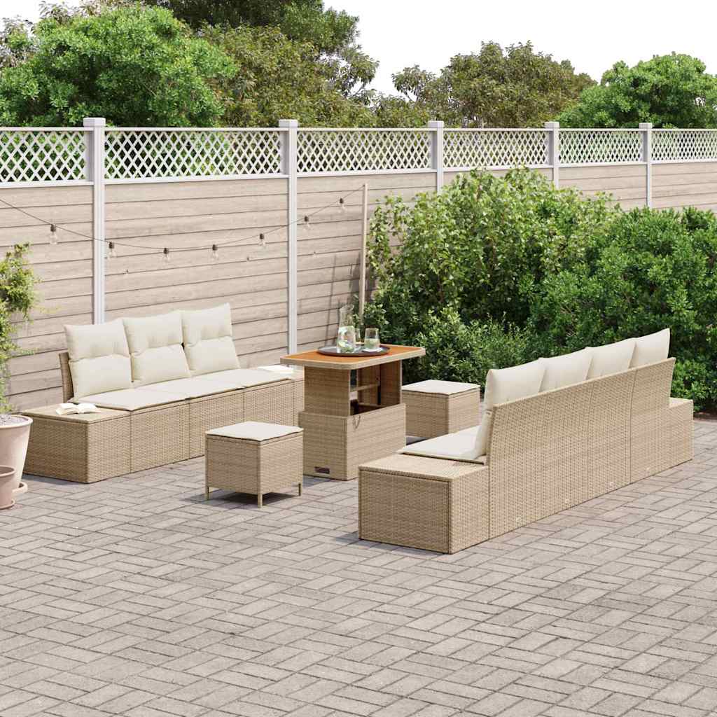 Set Divano da Giardino con cuscino 10 pcs Beige Poly Rattan | homemem39