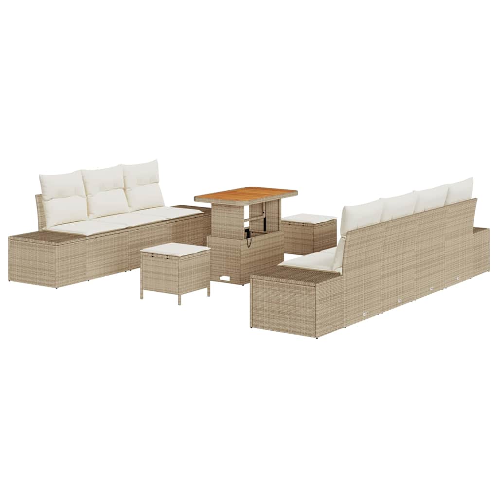 Set Divano da Giardino con cuscino 10 pcs Beige Poly Rattan | homemem39