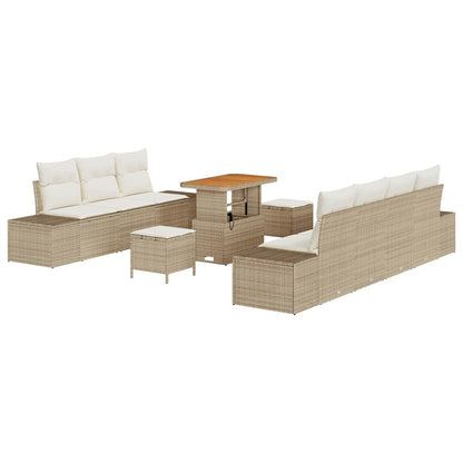 Set Divano da Giardino con cuscino 10 pcs Beige Poly Rattan | homemem39