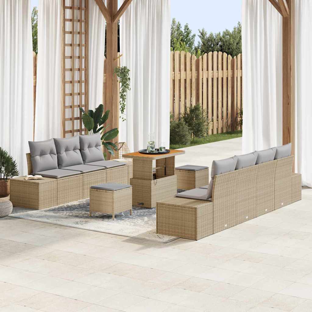 Set Divano da Giardino con cuscino 10 pcs Beige Poly Rattan | homemem39