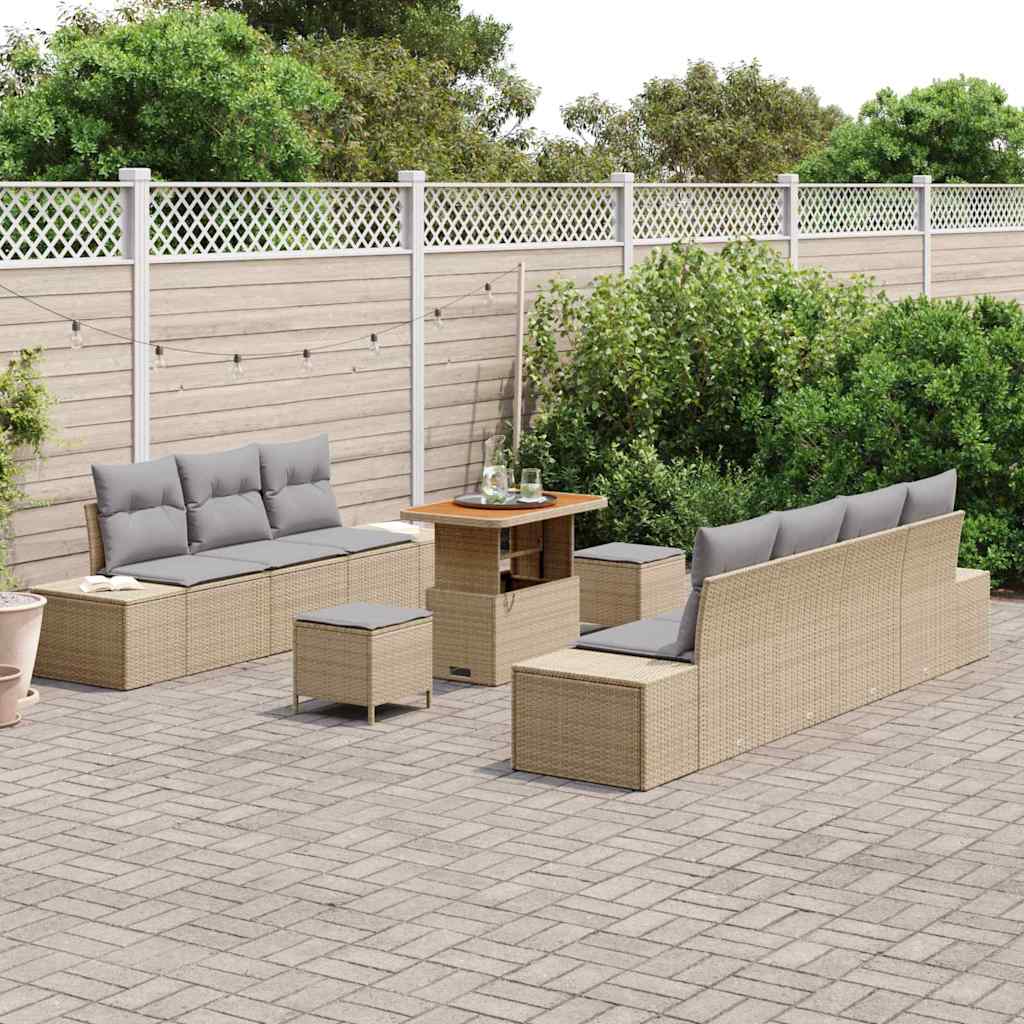 Set Divano da Giardino con cuscino 10 pcs Beige Poly Rattan | homemem39
