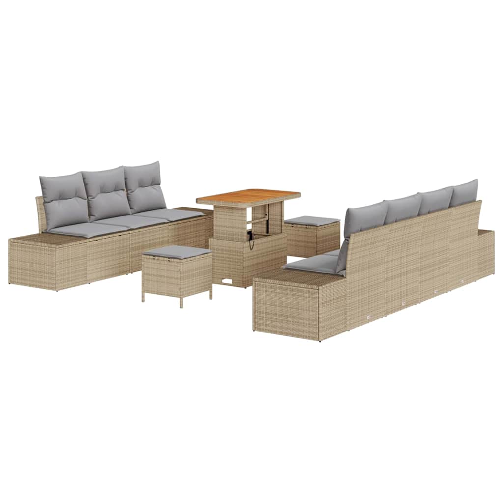 Set Divano da Giardino con cuscino 10 pcs Beige Poly Rattan | homemem39