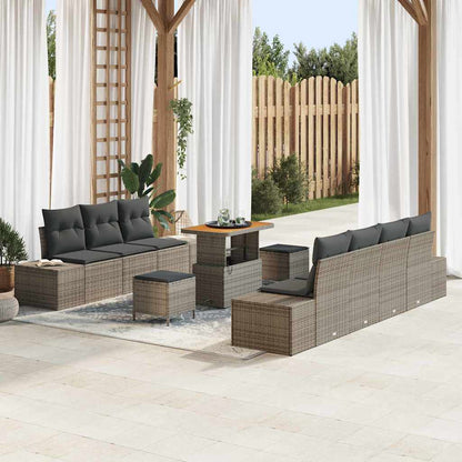 Set Divano da Giardino con cuscino 10 pcs Grigio Poly Rattan | homemem39