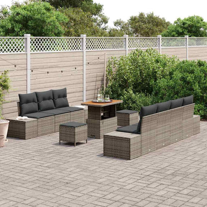 Set Divano da Giardino con cuscino 10 pcs Grigio Poly Rattan | homemem39