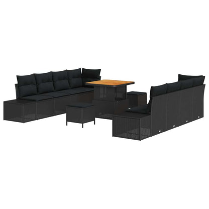 Set Divano da Giardino con cuscino 11 pcs Nero Poly Rattan | homemem39