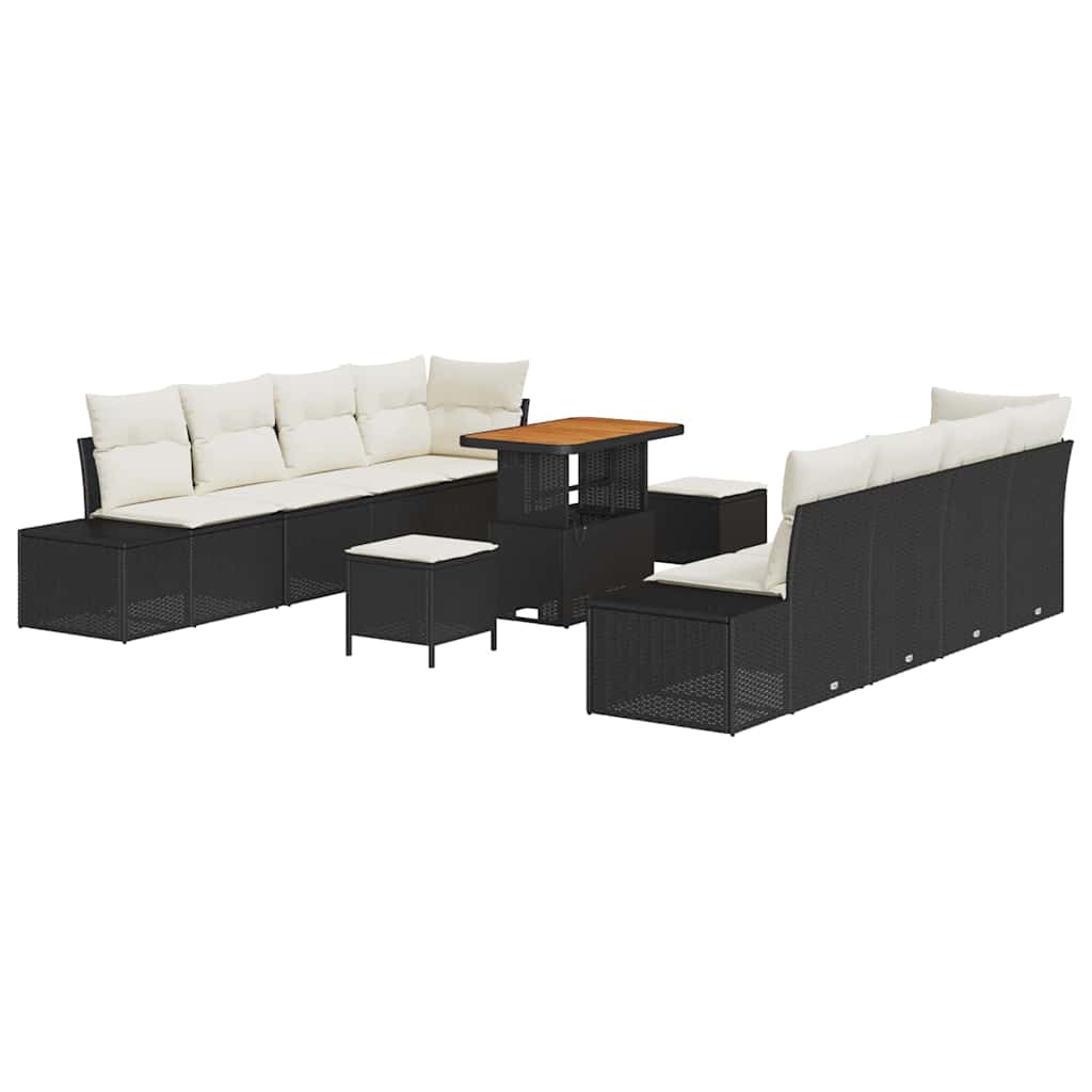 Set Divano da Giardino con cuscino 11 pcs Nero Poly Rattan | homemem39