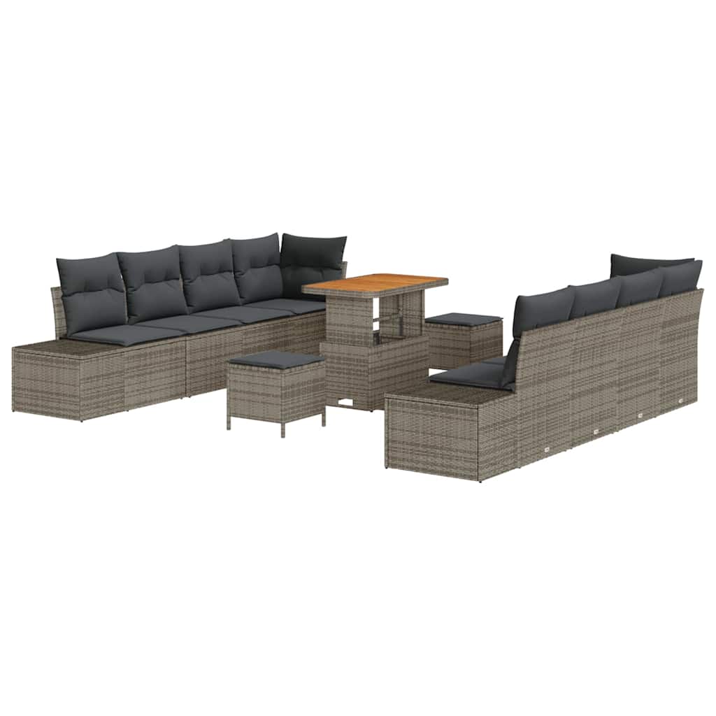 Set Divano da Giardino con cuscino 11 pcs Grigio Poly Rattan | homemem39
