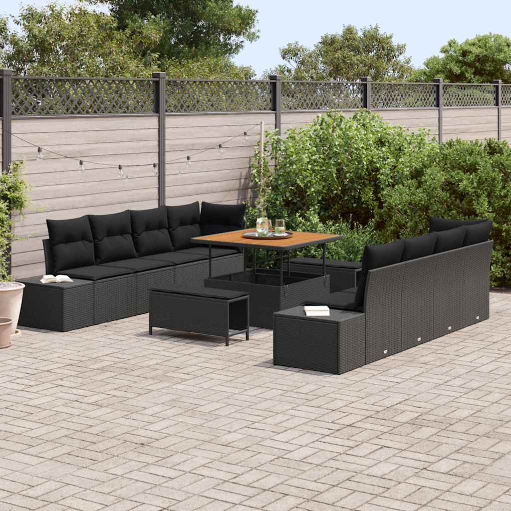 Set Divano da Giardino Nero 100 x 100 x 71 cm Poly Rattan | homemem39