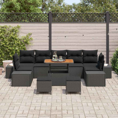 Set Divano da Giardino con cuscino 10 pcs Nero Poly Rattan | homemem39