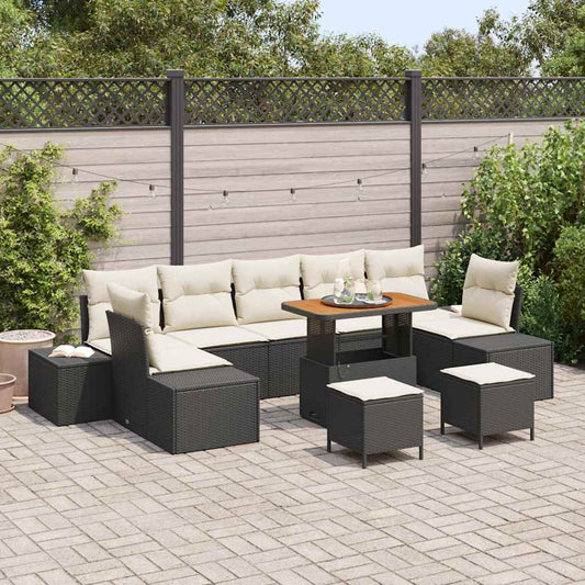 Set Divano da Giardino con cuscino 10 pcs Nero Poly Rattan