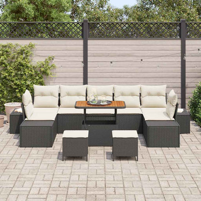 Set Divano da Giardino con cuscino 10 pcs Nero Poly Rattan | homemem39