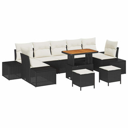 Set Divano da Giardino con cuscino 10 pcs Nero Poly Rattan | homemem39